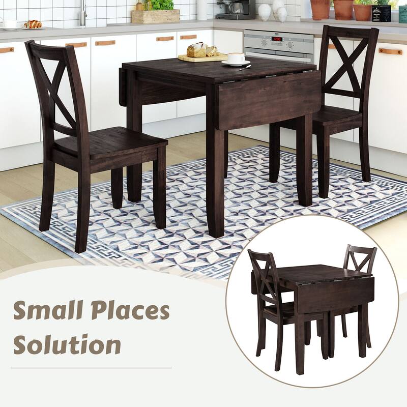 Compact Wooden Breakfast Nook Dining Set with Extendable Drop Leaf Table and Two Comfortable Ladder Back Chairs