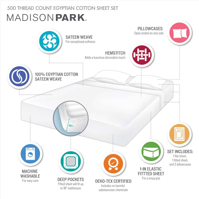 Madison Park 500 Thread Count Egyptian Cotton Deep Pocket Sheet Set
