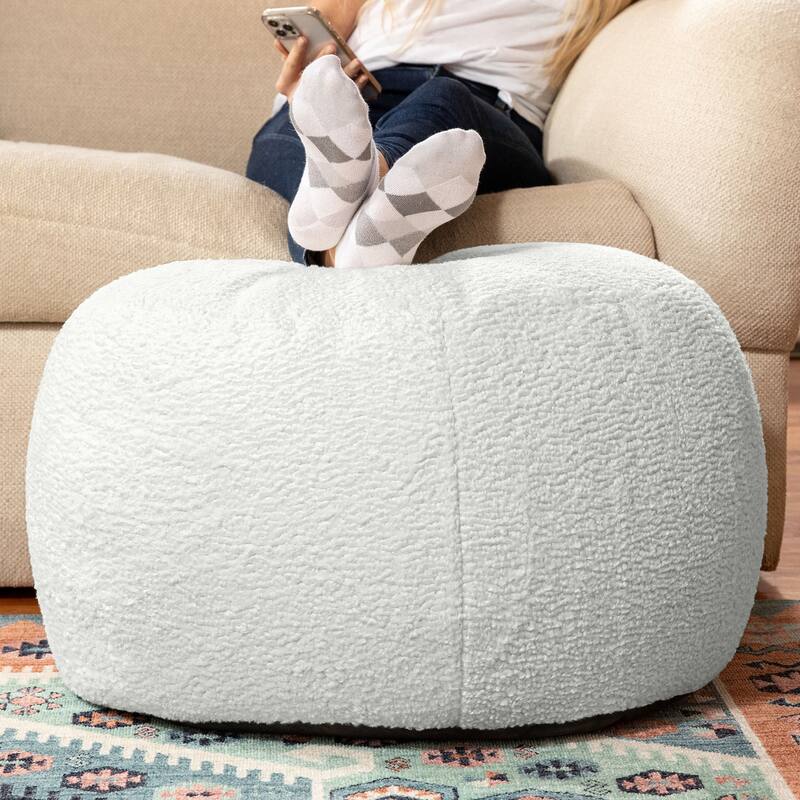 Jaxx Ellis Pouf - Modern Shearling Faux-Lamb Plush Fleece Ottoman - Large - Cloud