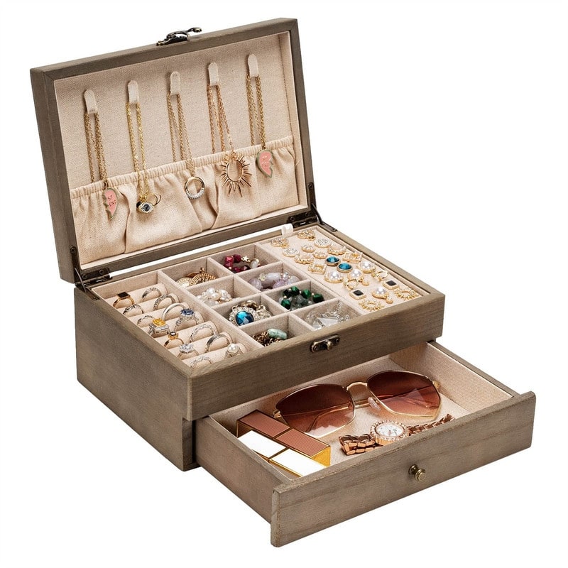 Jewelry Box for Women - 7"D x 10"W x 4.8"H - Gray