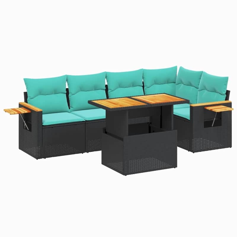vidaXL Patio Sofa Set with Cushions Outdoor Furniture 6 Piece Poly Rattan - 21.7 x 24.4 x 27.2
