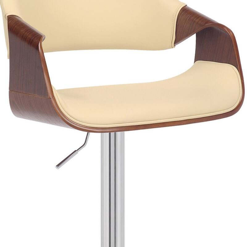 25" Contemporary Swivel Bar Stool in Cream Faux Leather with Arms Chrome Pedestal and Wood Frame - 45”H x 21”W x 21”D