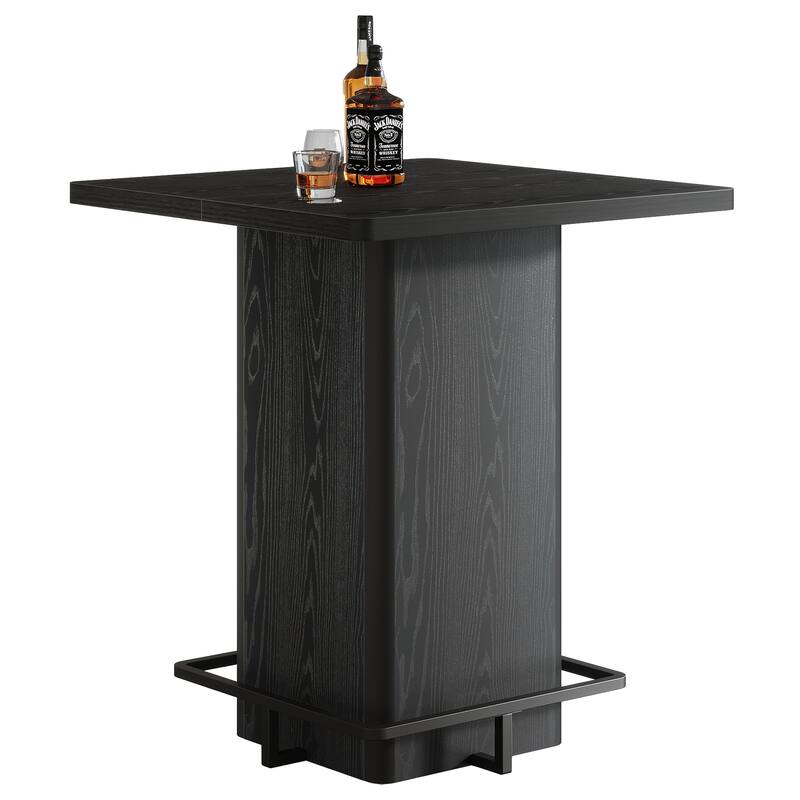 39.37" High Wooden Square Bar Table with Metal Footrest, Black