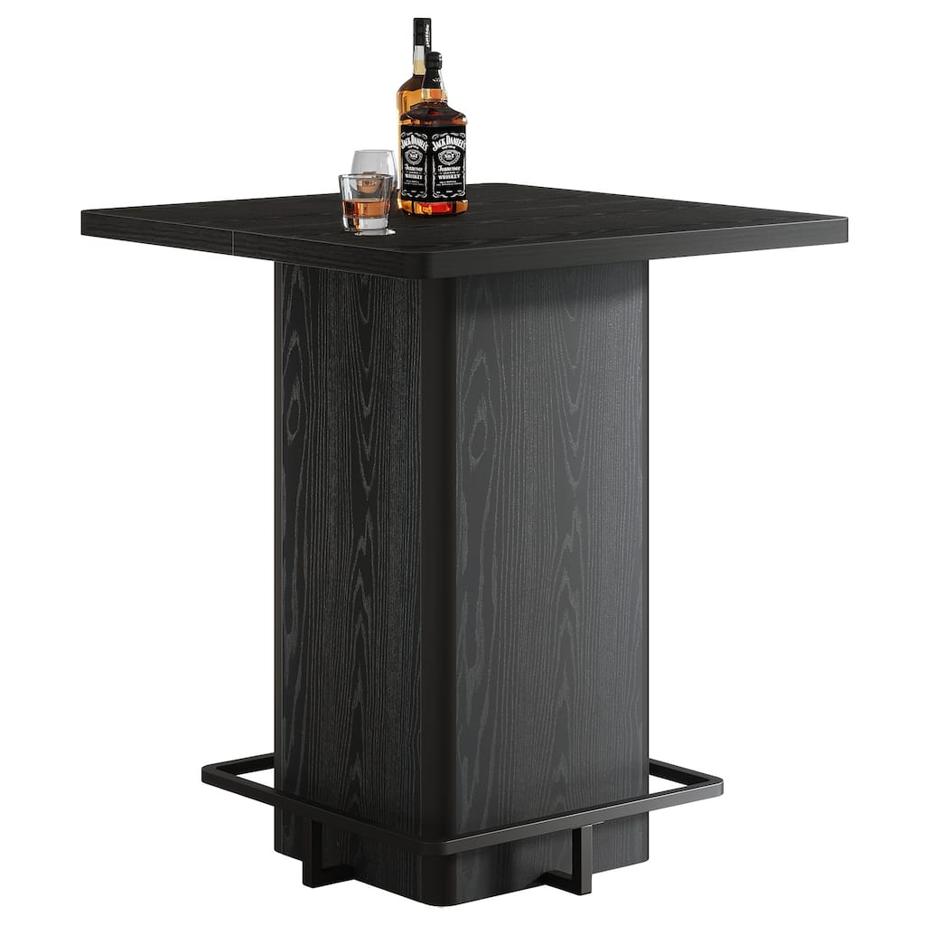 39.37" High Wooden Square Bar Table with Metal Footrest, Black