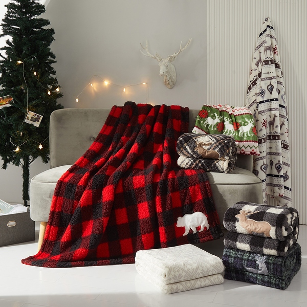 Dearfoams Plaid Printed Plush Throw 50
