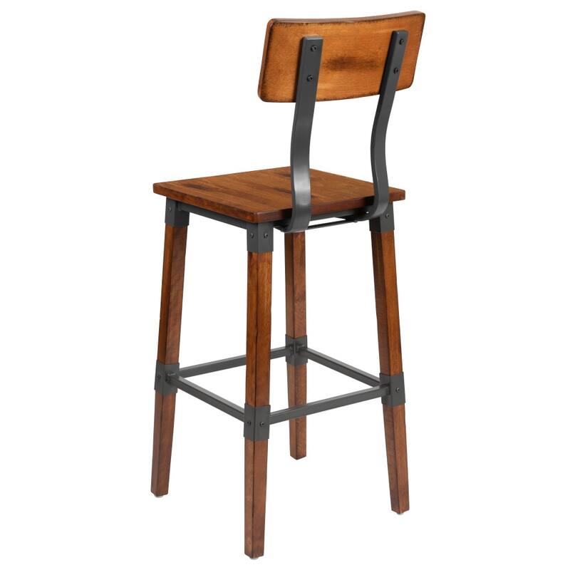 4 Pack Commercial Grade Rustic Industrial Style Wood Dining Barstool