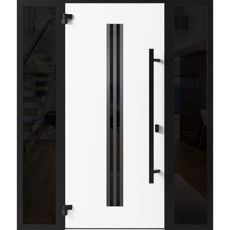 Front Exterior Prehung Steel Door Ronex 1055 Teak Entry Metal Painted W36xH80 Left hand Inswing