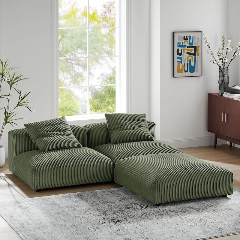 Solace 3-Piece Modular Corduroy Upholstered Sectional Sofa