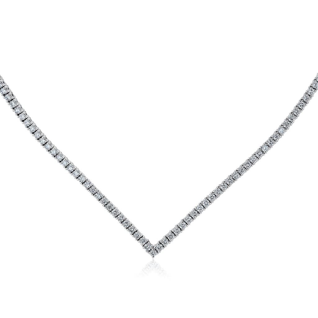 Kobelli 4.15 Carats Lab Grown Diamond 14k Solid White Gold Tennis Theia V-Necklace
