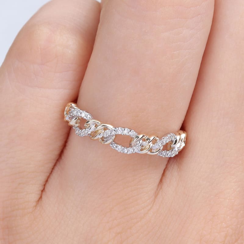 Miadora 1/10ct TDW Diamond Stackable Curb Link Ring in 14k Yellow Gold