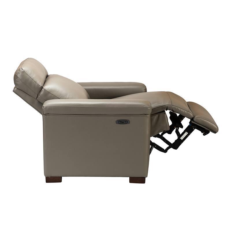 Alicia 34.65" Wide Contemporary Classic Genuine Leather Power Recliner With USB Port