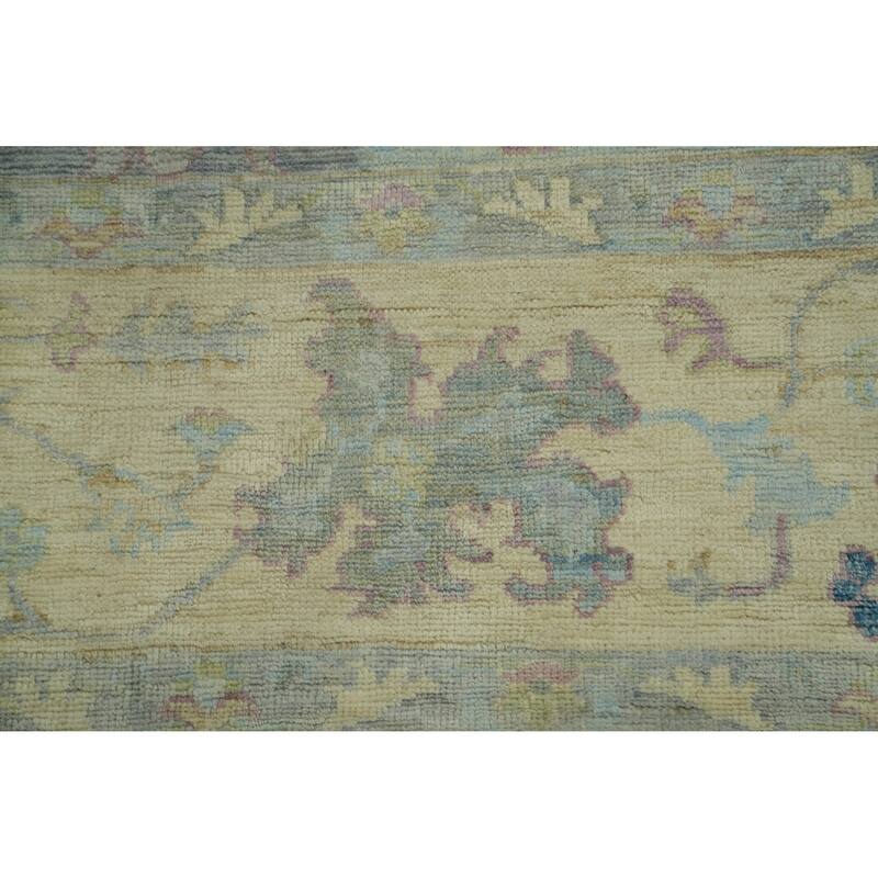 Handmade Blue Oushak Vegetable Dye Area Rug, Floral Geometric Carpet - 10' 3'' X 7' 11''