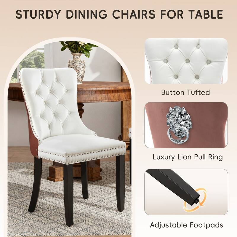 Modern Tufted Velvet Upholstered Nailhead Dining Chair Set of 6