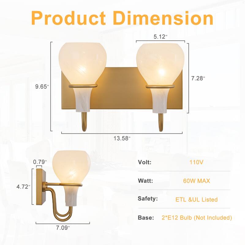 Modern Gold Vanity Light with Clouded Glass Bulb-Vase Shades Bathroom