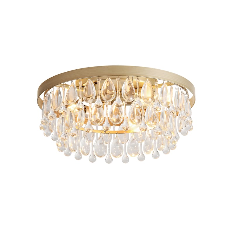 Viviana Brushed Champagne Silver Crystal Teardrop 3-light Flush Mount - 15 inches in diameter x 7 inches H