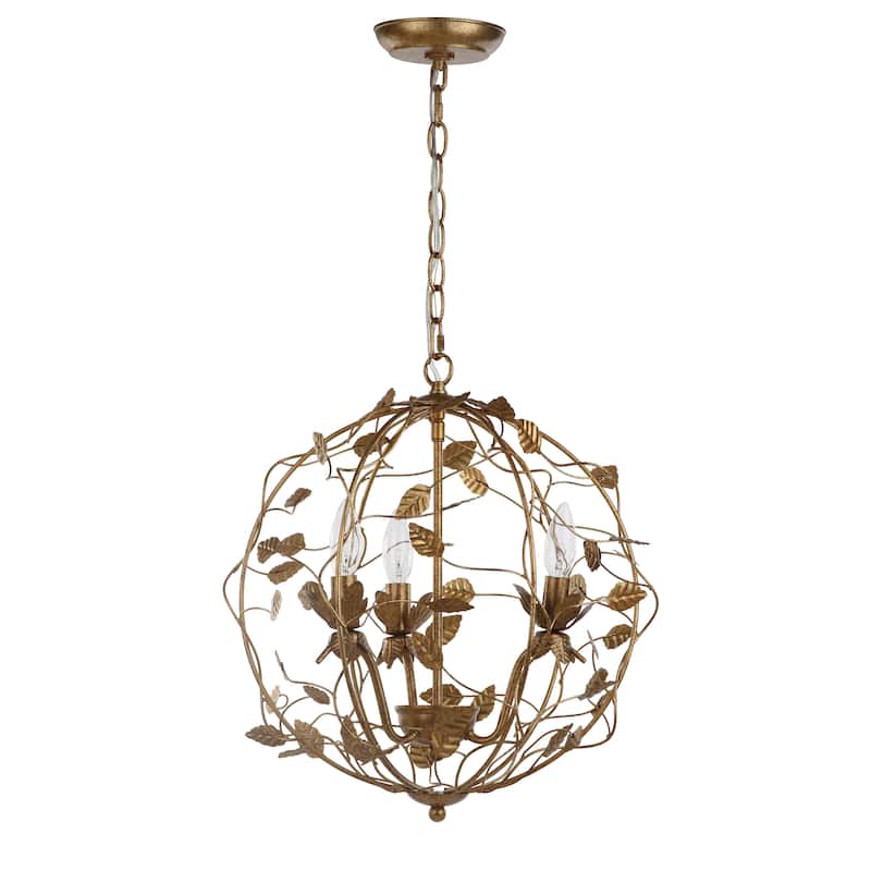 SAFAVIEH Lighting Austen Adjustable 3-light LED Gold Leaf Cage Chandelier - 17" x 17" x 20.75-92.75"