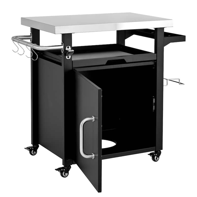 39.5" Outdoor Grill Cart & Pizza Oven Table with Stainless Steel Top, Storage Cabinet, and Waterproof Cover