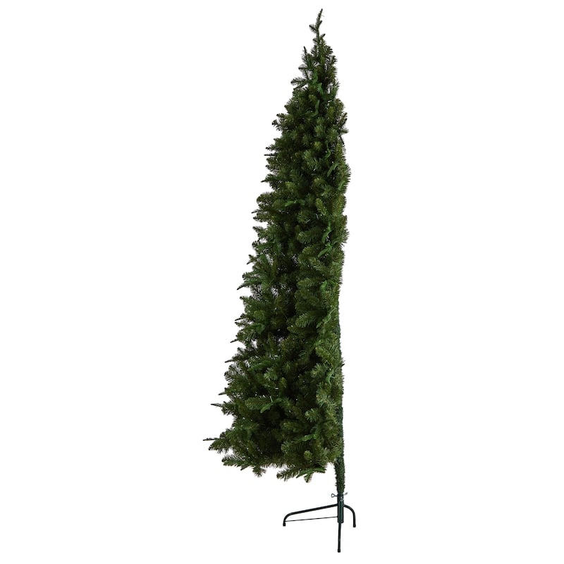 8ft. Spruce Flat Back Artificial Christmas Tree with 280 Warm White LED Lights & 1208 Branches - Space-Saving Holiday X-Mas Tree