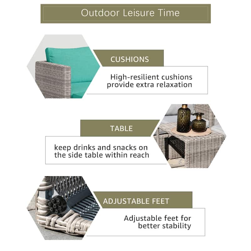 5-Piece Outdoor Rattan Conversation Set Wicker Chair with Cushions