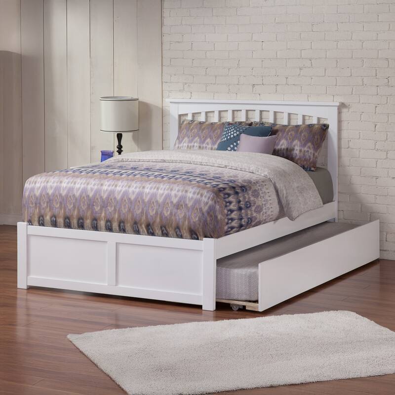 Mission Platform Bed with Footboard and Twin XL Trundle - White - Queen