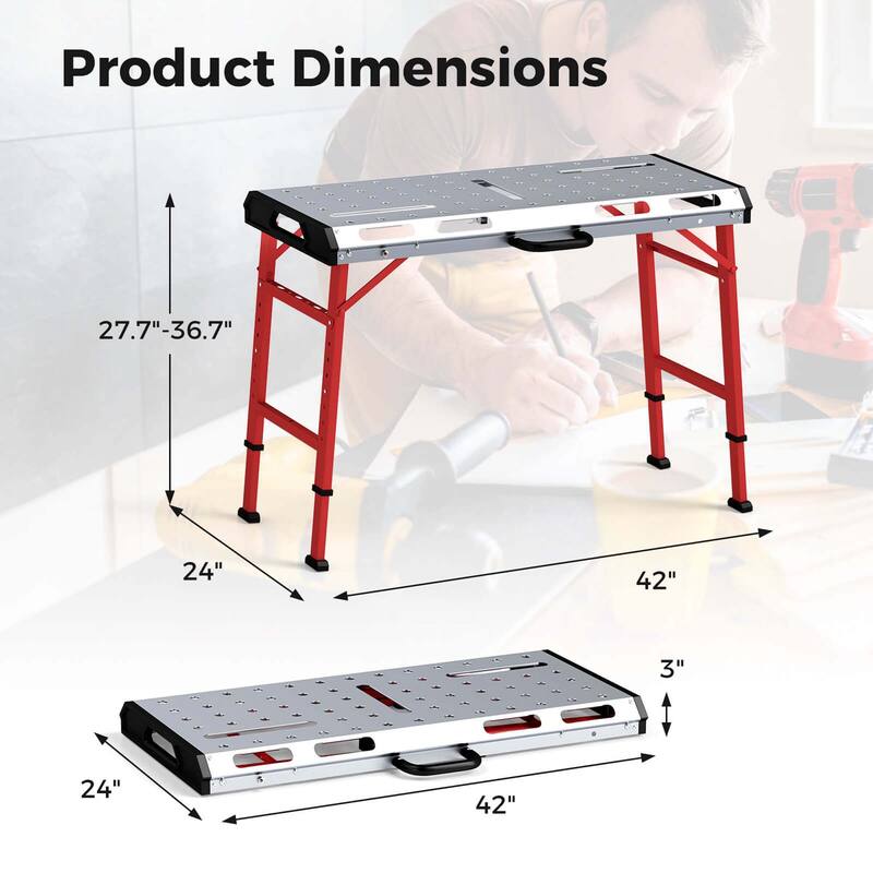 Costway Welding Table 42" x 21" with Adjustable Height 2 Bar Clamps - See Details
