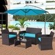 preview thumbnail 9 of 28, Ainfox 4 Pcs Rattan Sofa Set Patio Furniture with/without Umbrella Brown Rattan Blue with umbrella
