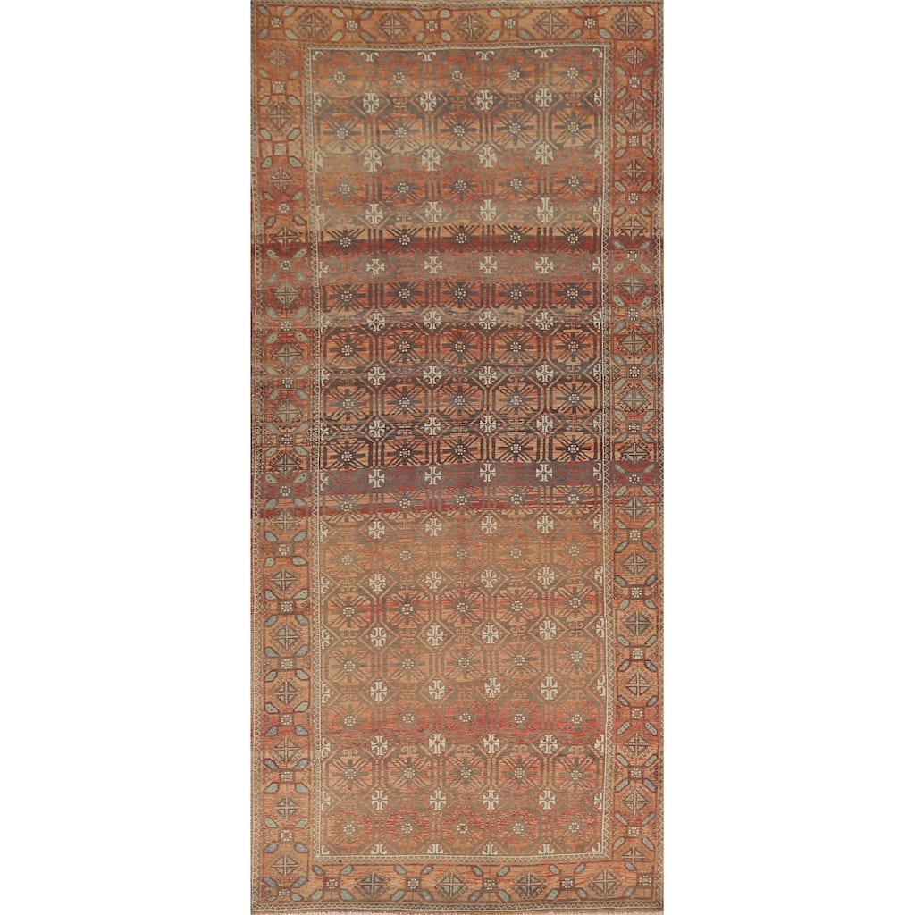 Geometric Balouch Persian Vintage Rug Handmade Wool Carpet - 5'2"x 13'1"