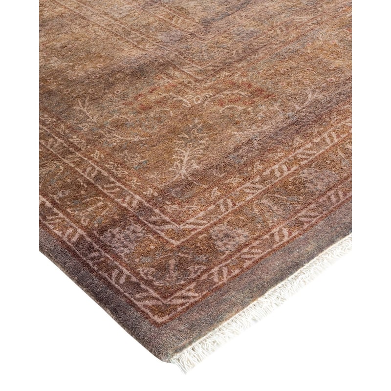 Overton Handknotted Wool Vintage Inspired Contemporary Overdyed Beige Area Rug - 15' 8" x 9' 3"