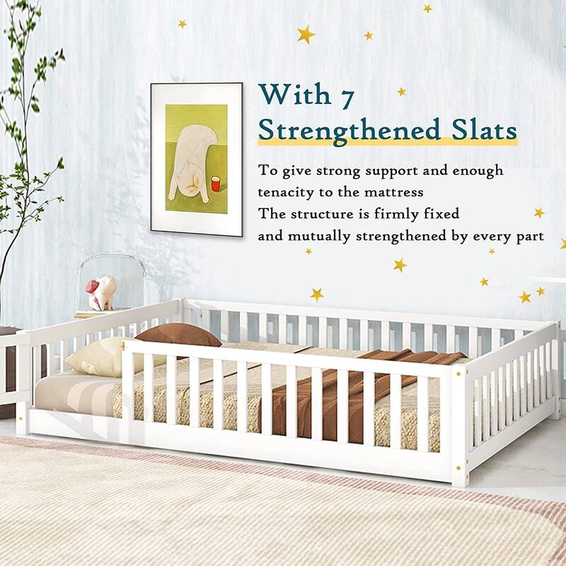 Twin/Full/Queen Size Floor Bed with Safety Guardrails, Toddler Floor Bed for Girls and Boys
