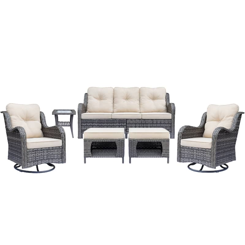 Gray Wicker Rattan Outdoor Patio Furniture Set Swivel Chair with Cushion