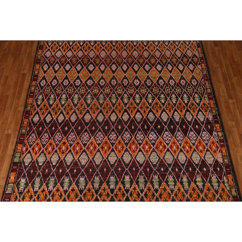 Trellis Moroccan Tribal Wool Area Rug Hand-knotted Living Room Carpet - 8'6" x 10'0"