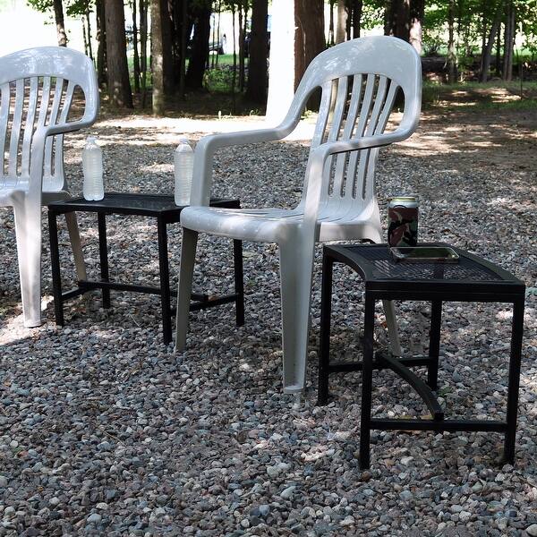 Shop Sunnydaze Black Mesh Metal Patio Side Table 2 Tables 23 Inch X 16 Inch Overstock 24089176