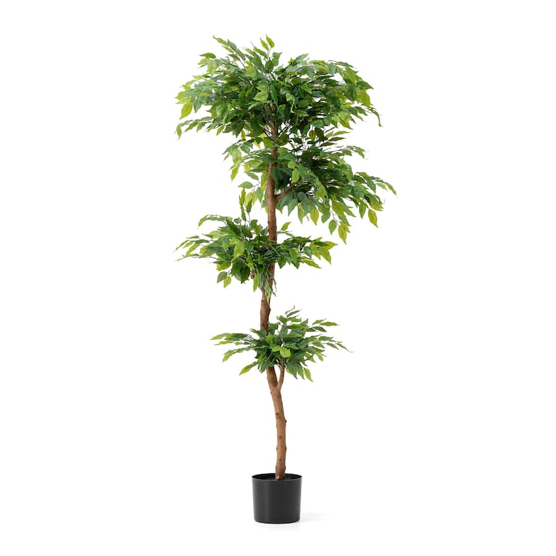 Glitzhome 5ft 61"H Ficus Tree Real Touch Artificial Plant in Pot - 23.5"D x 61"H