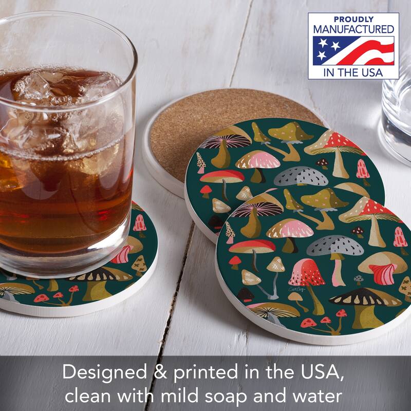 Jewel Branding 4 Pack Round Absorbent Stone Coasters with Protective Cork Backing Manufactured in The USA