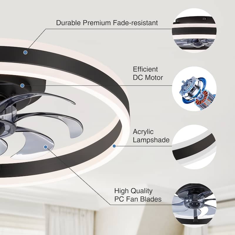 20"/23" Low Profile Dimmable Smart Ceiling Fan with Lights and Remote(6/7 ABS Blades)