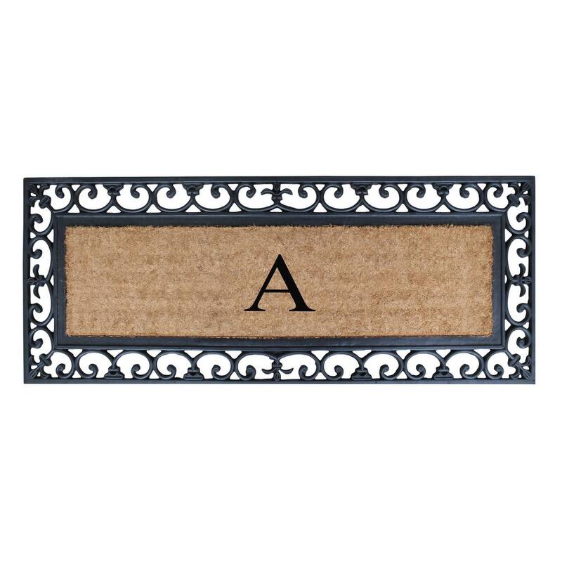 Non Slip Coir Low Profile Myla Monogrammed Entry Doormat, 17.7"x47.25"