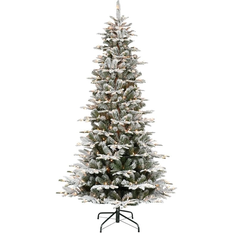 6FT Frosted Christmas Tree, Flocked Christmas Tree with Pine Cones, 240 Warm White Lights-8 Modes