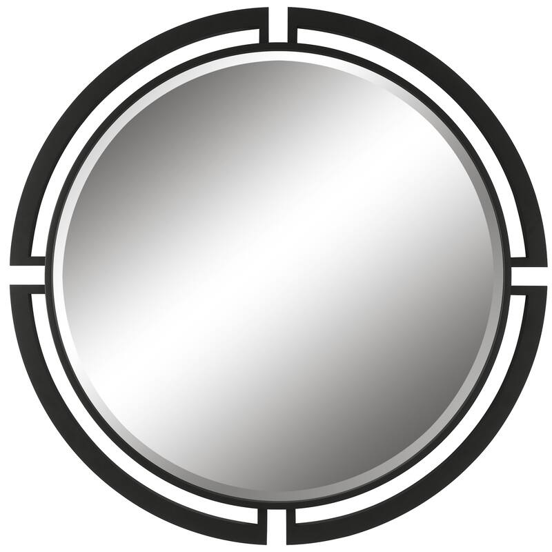 Quadrant Beveled Round Wall Mirror - 46" - Black