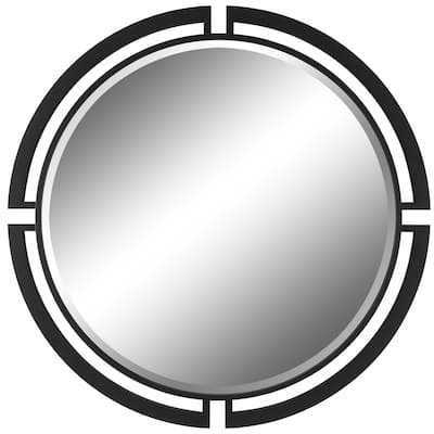 Quadrant Beveled Round Wall Mirror - 46" - Black