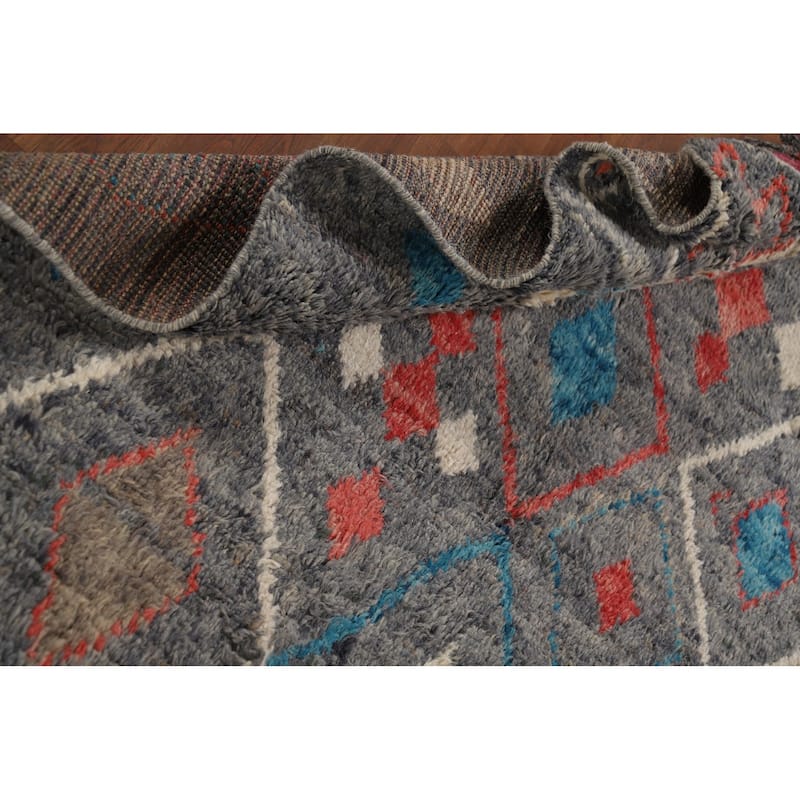 Grey Moroccan Area Rug Hand-Knotted Wool Carpet - 5'4" x 9'6"