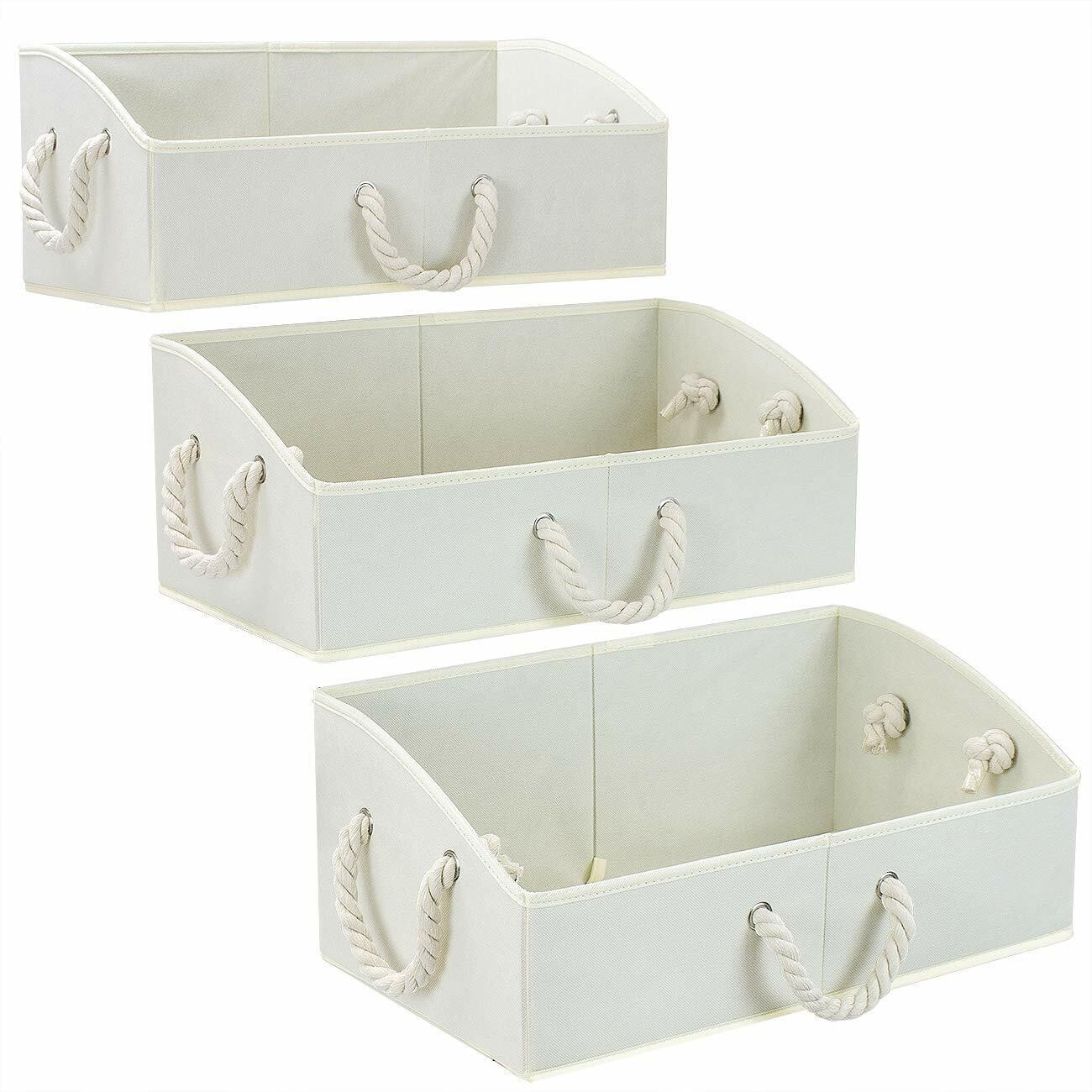 3 Pcs Storage Bins Fabric Storage Baskets Box Foldable Closet Organizer - Beige