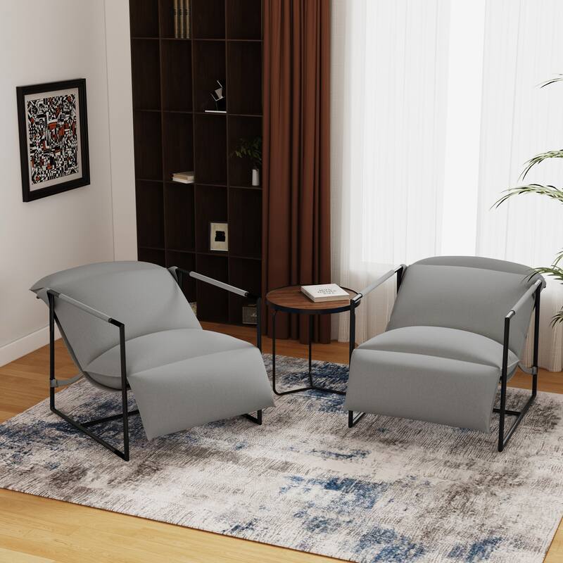 Metal Framed Sling Fabric Accent Chair Set of 2