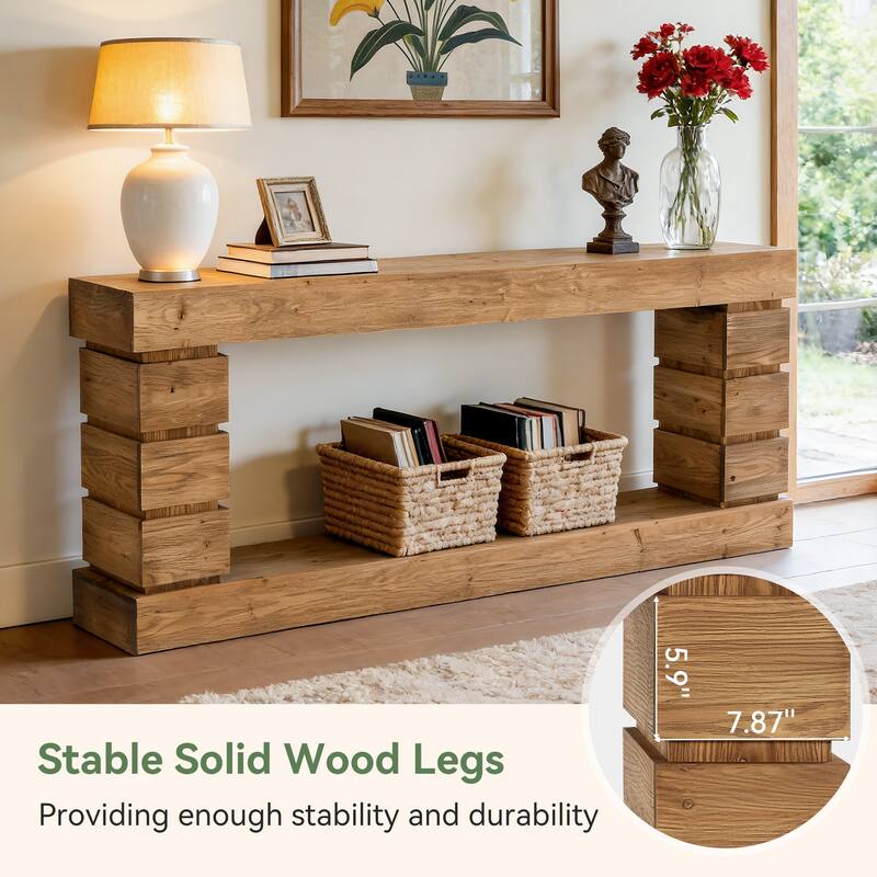 62.9" Solid Wood Console Table Long Sofa Table For Entryway Living Room