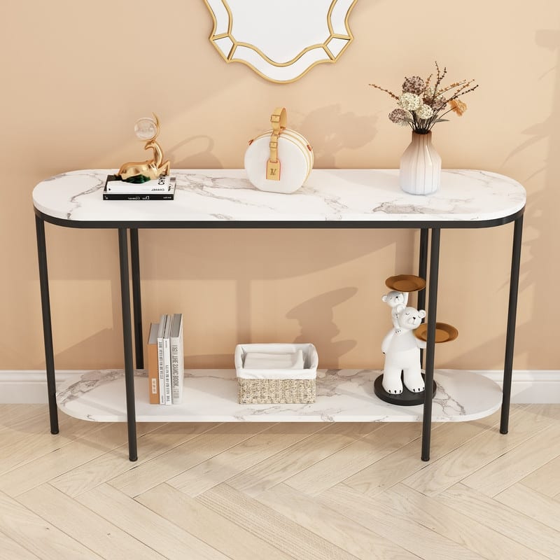 Console Table 2 Tier Narrow Entryway Table with Storage Shelves