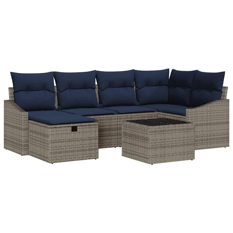 vidaXL 6/7 Garden Sofa Set with Cushions Black/Brown/Grey Poly Rattan - 91.9 x 48.6 x 27.2