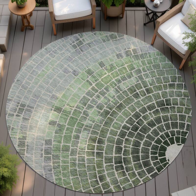 Machine Washable Indoor/ Outdoor Mosaic Rome Chantille Rug - Aloe - 8' x 8'