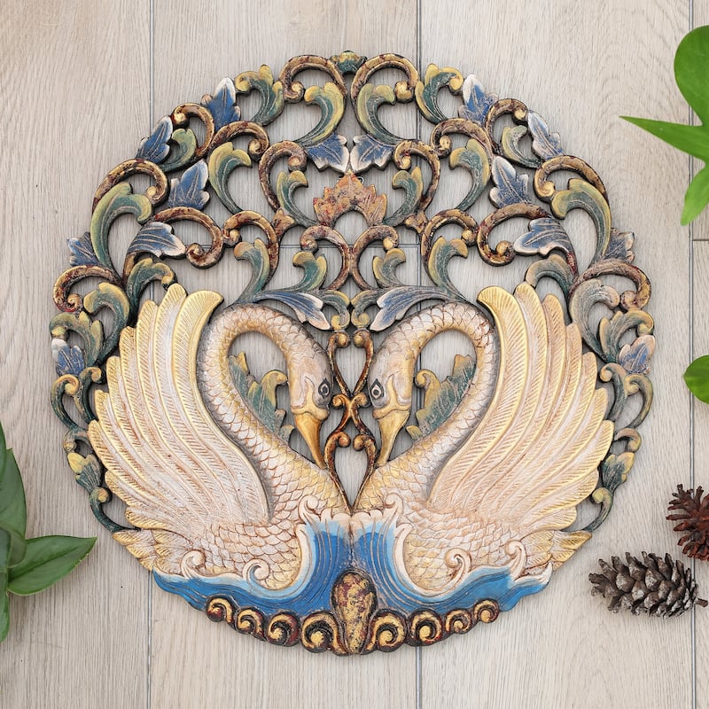 Novica Handmade Swan Glory Wood Relief Panel