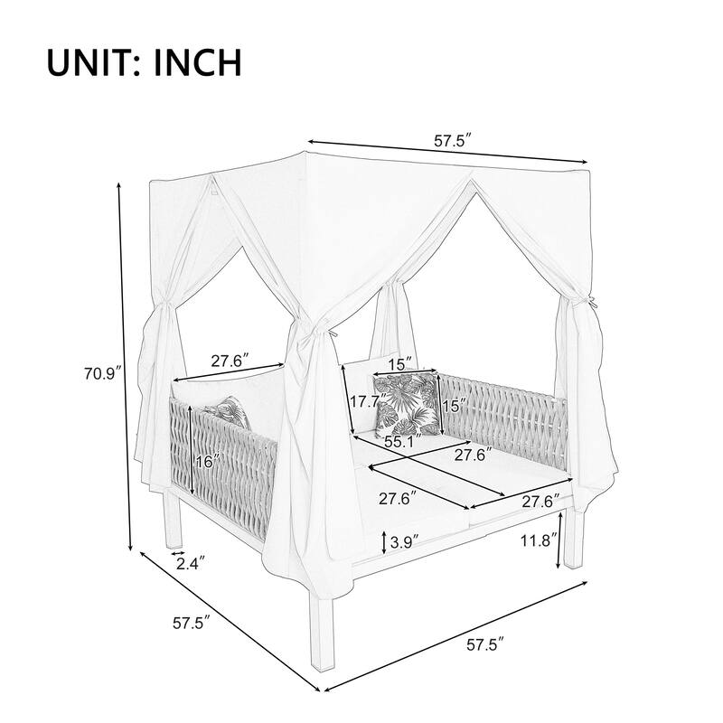 U - Style Outdoor Patio Sunbed with Curtains, High Comfort for Multiple Scenarios