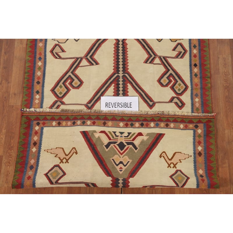 Vegetable Dye Kilim Qashqai Persian Vintage Wool Carpet - 4'2" x 6'5"