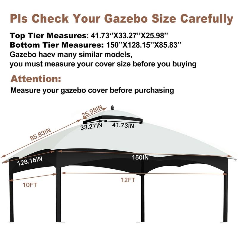 Heavy Duty Gazebo Replacement Canopy with Air Vent, UV Protection, and Mosquito Netting, 10X12, White